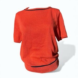 Vintage 80s Dylani Knitwear Orange Boatneck Sweater Top Size Small